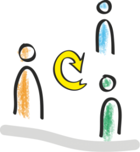 Drawing symbolizing a mediator/facilitator relationship